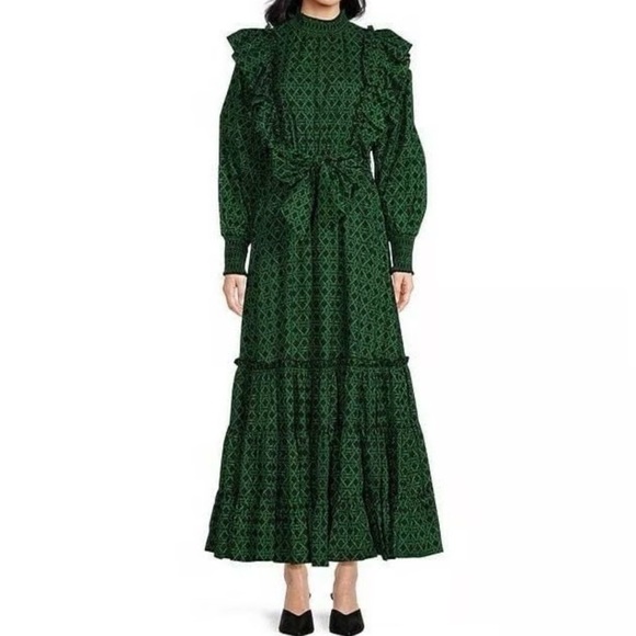 A lives A green dress Elegant Green Maxi Dress with Ruffle Accents - Picture 1 of 11